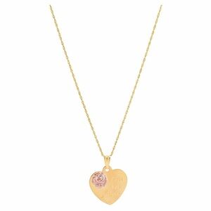 BFJ 10K Yellow and Pink Gold Flower Heart Disk on Gold Filled Necklace,18"